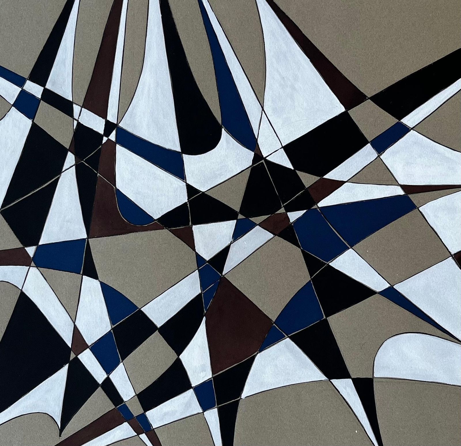 Serge Guerin (1916)mid Century French Geometric Abstract In Blue Brown And White Signed photo buy