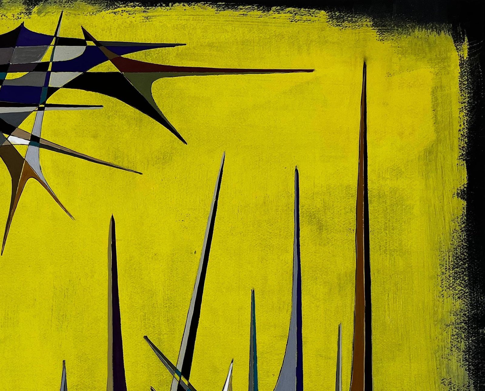 Serge Guerin (1916)mid Century French Geometric Abstract With Spires On Yellow Background1970 photo vinterior