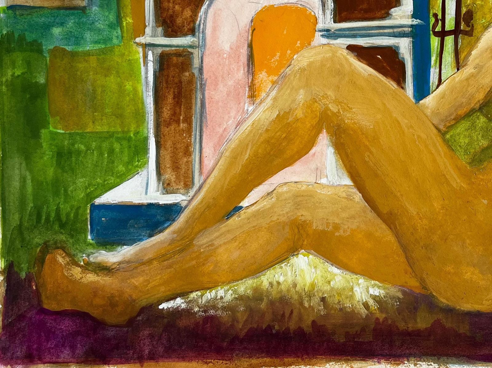 Nude Before The Fireplace French Modernist Gouache By Guy Nicod photo 646.0