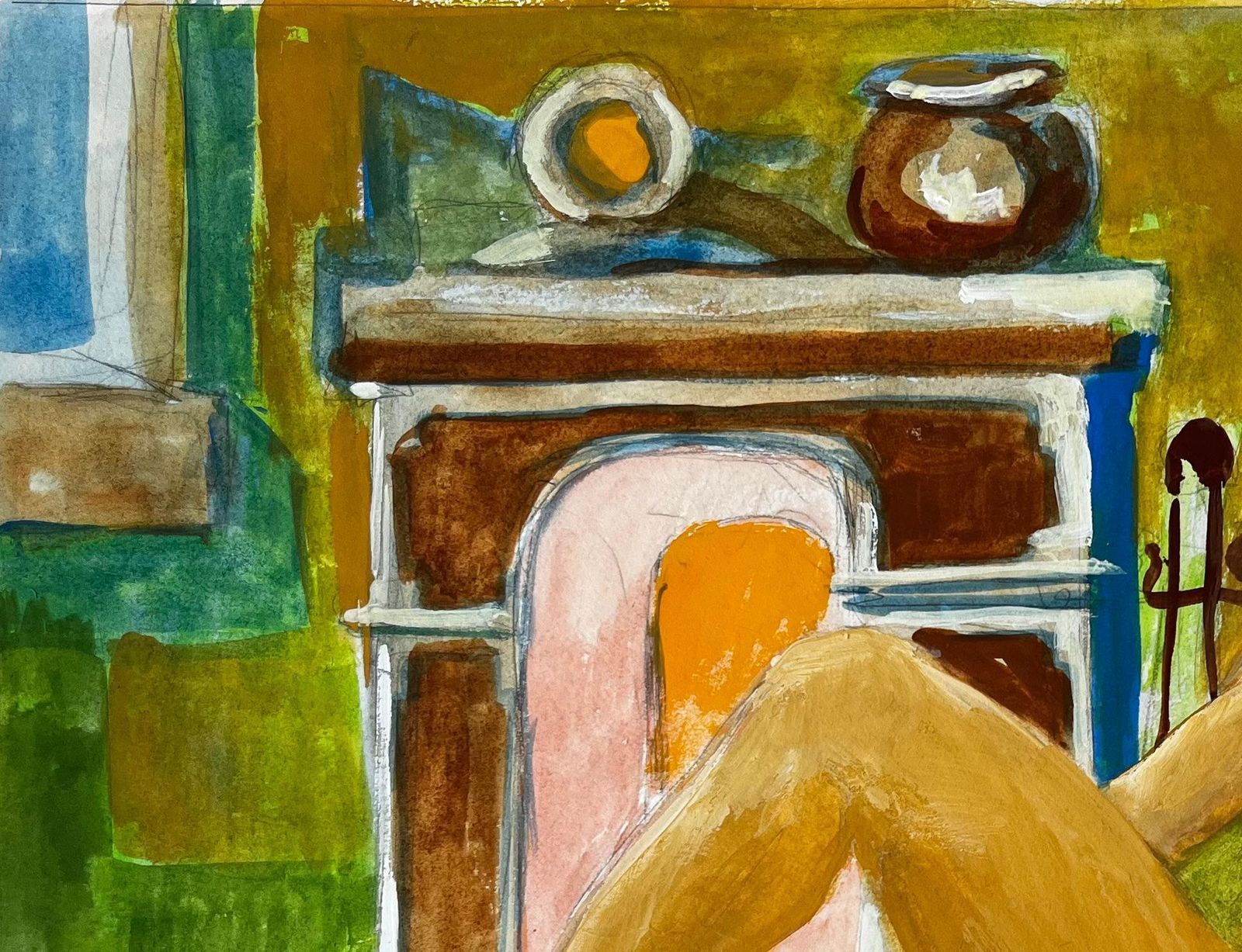 Nude Before The Fireplace French Modernist Gouache By Guy Nicod photo vinterior