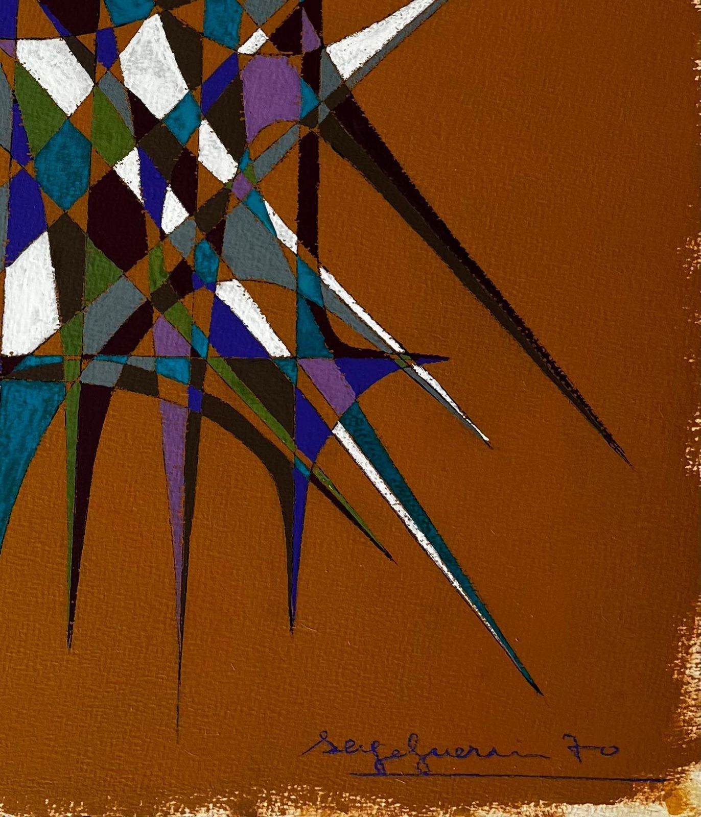 Serge Guerin (1916)mid Century French Geometric Abstract Composition In Earth And Jewel Tones photo for sale