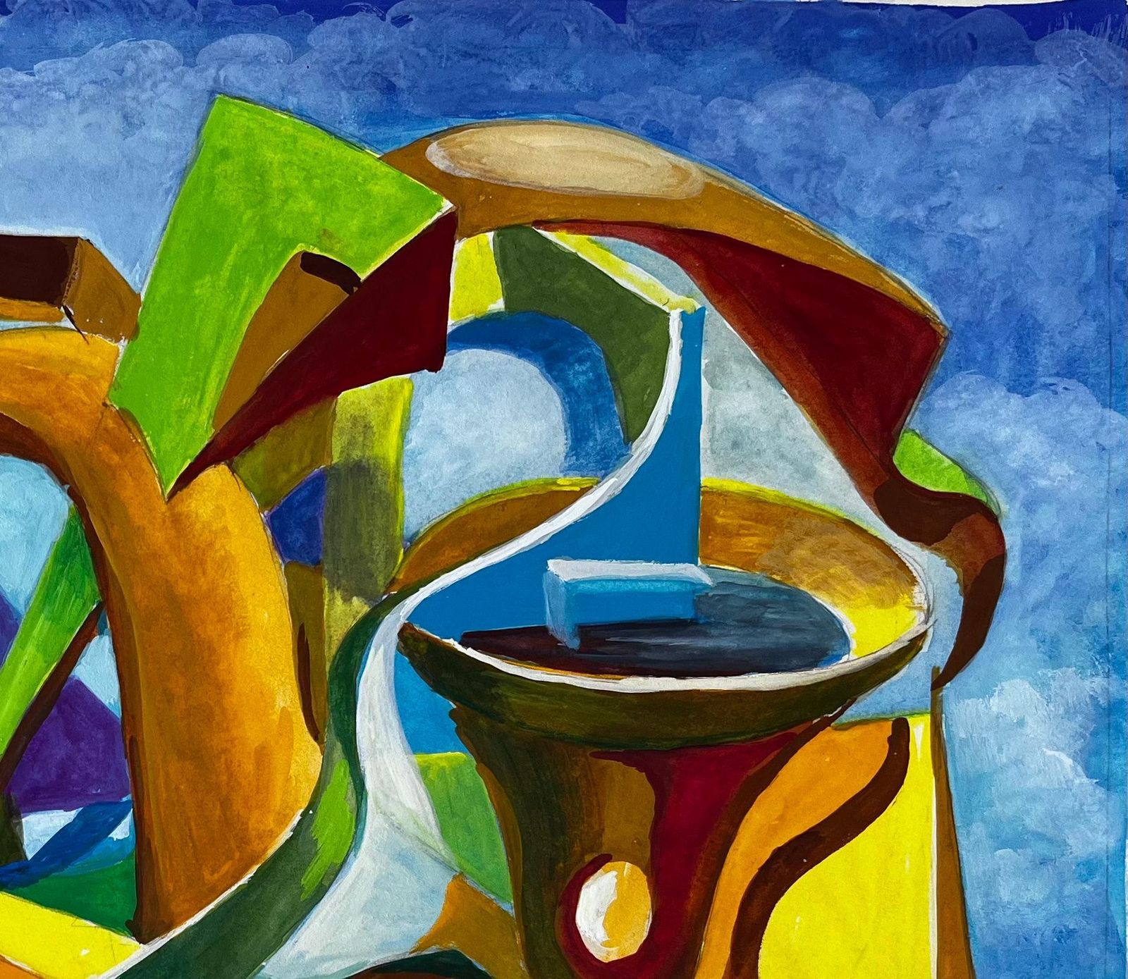 Abstract Architectural Still Life French Modernist Gouache By Guy Nicod photo Art