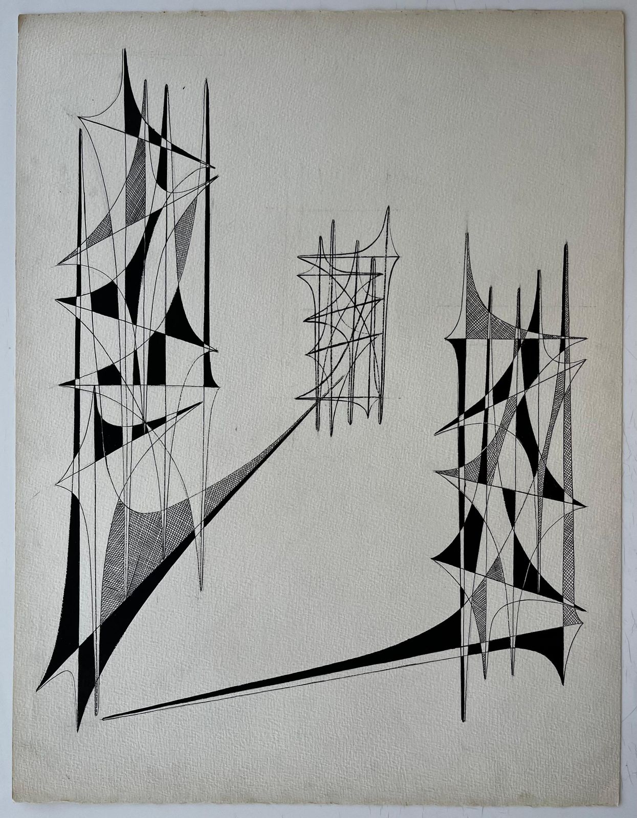 Serge Guerin (1916)mid Century French Geometric Abstract Ink Drawing On Paper photo furniture