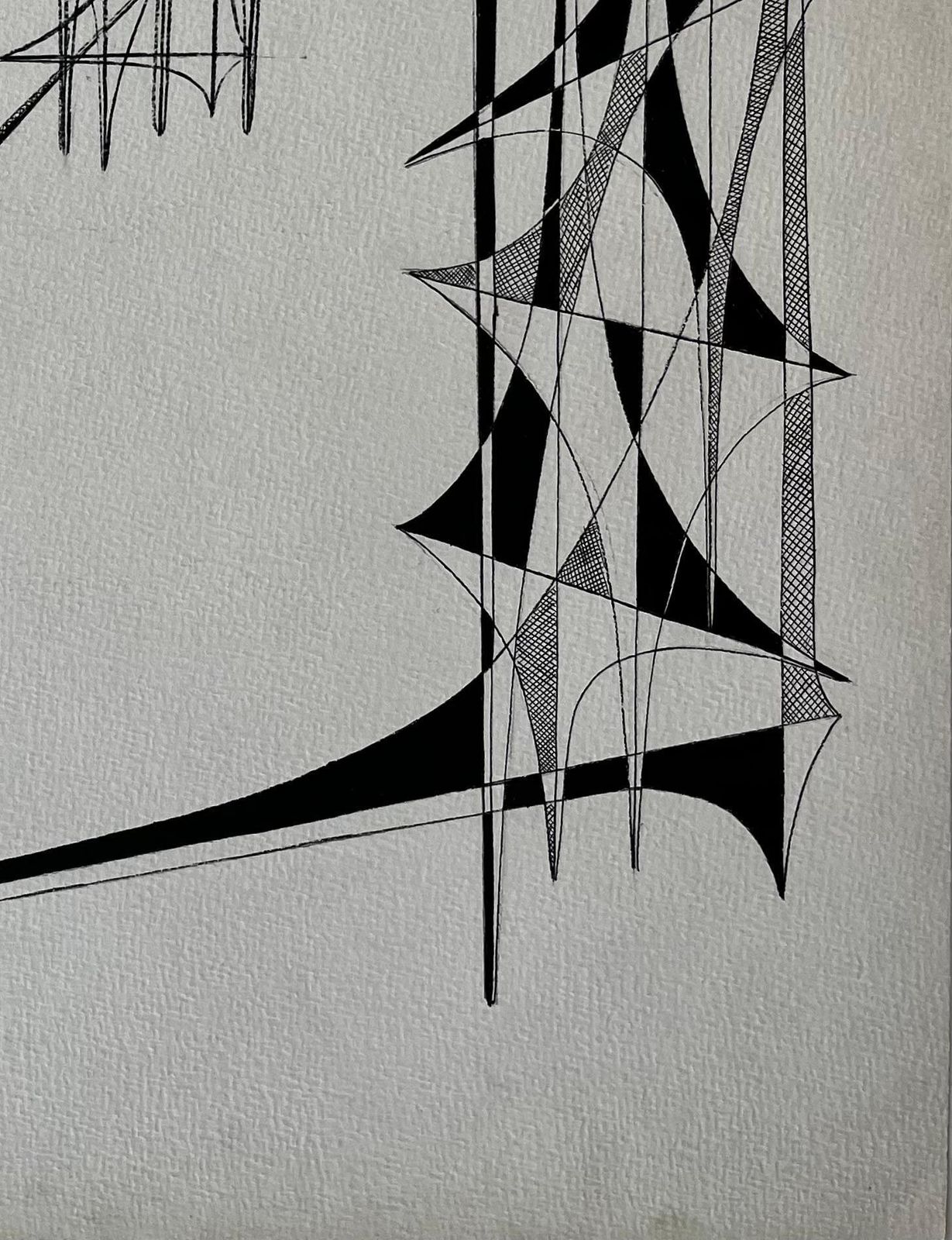 Serge Guerin (1916)mid Century French Geometric Abstract Ink Drawing On Paper photo for sale