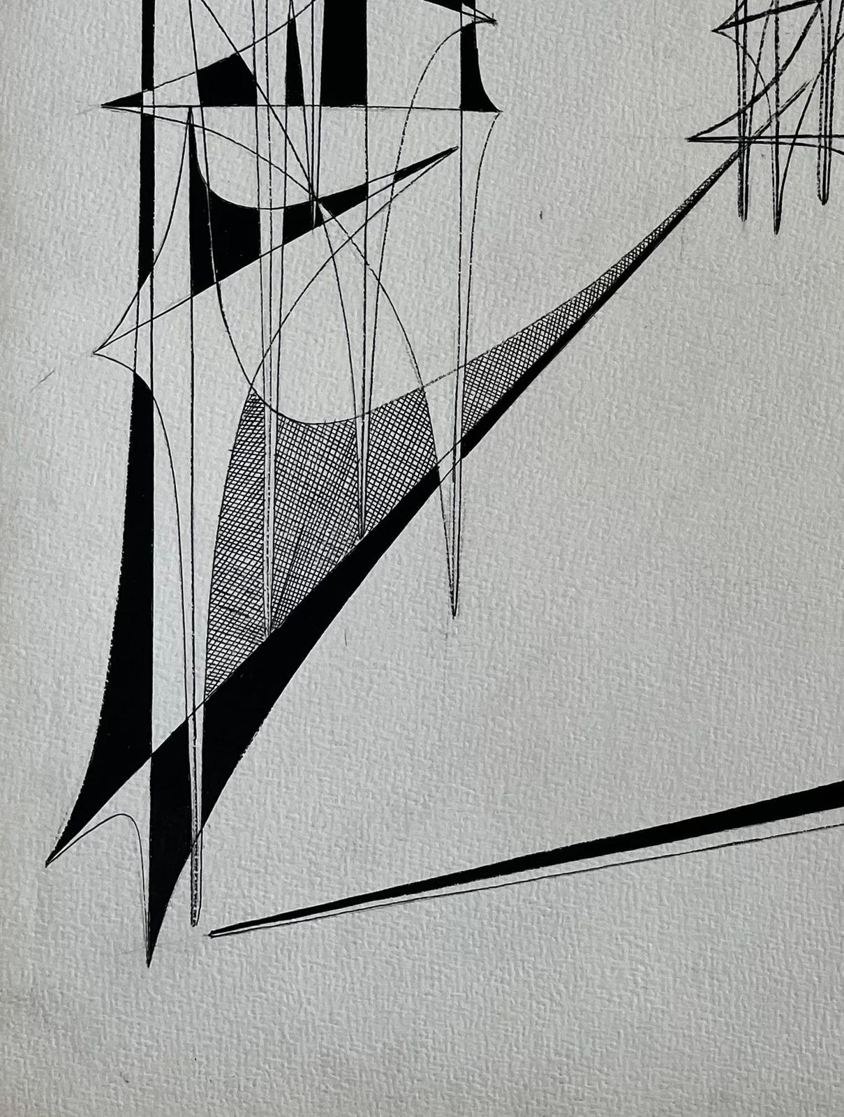 Serge Guerin (1916)mid Century French Geometric Abstract Ink Drawing On Paper photo vinterior