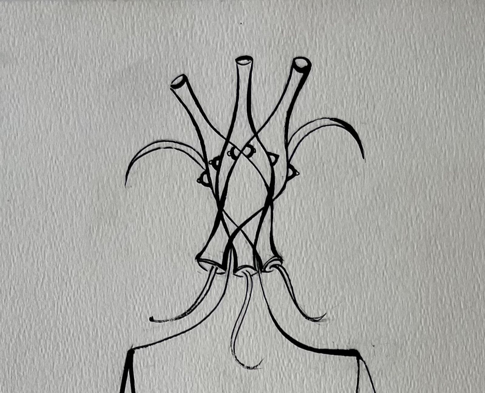 Serge Guerin (1916)mid Century French Abstract Line Drawing Seated Figure Ink On Paper photo for sale