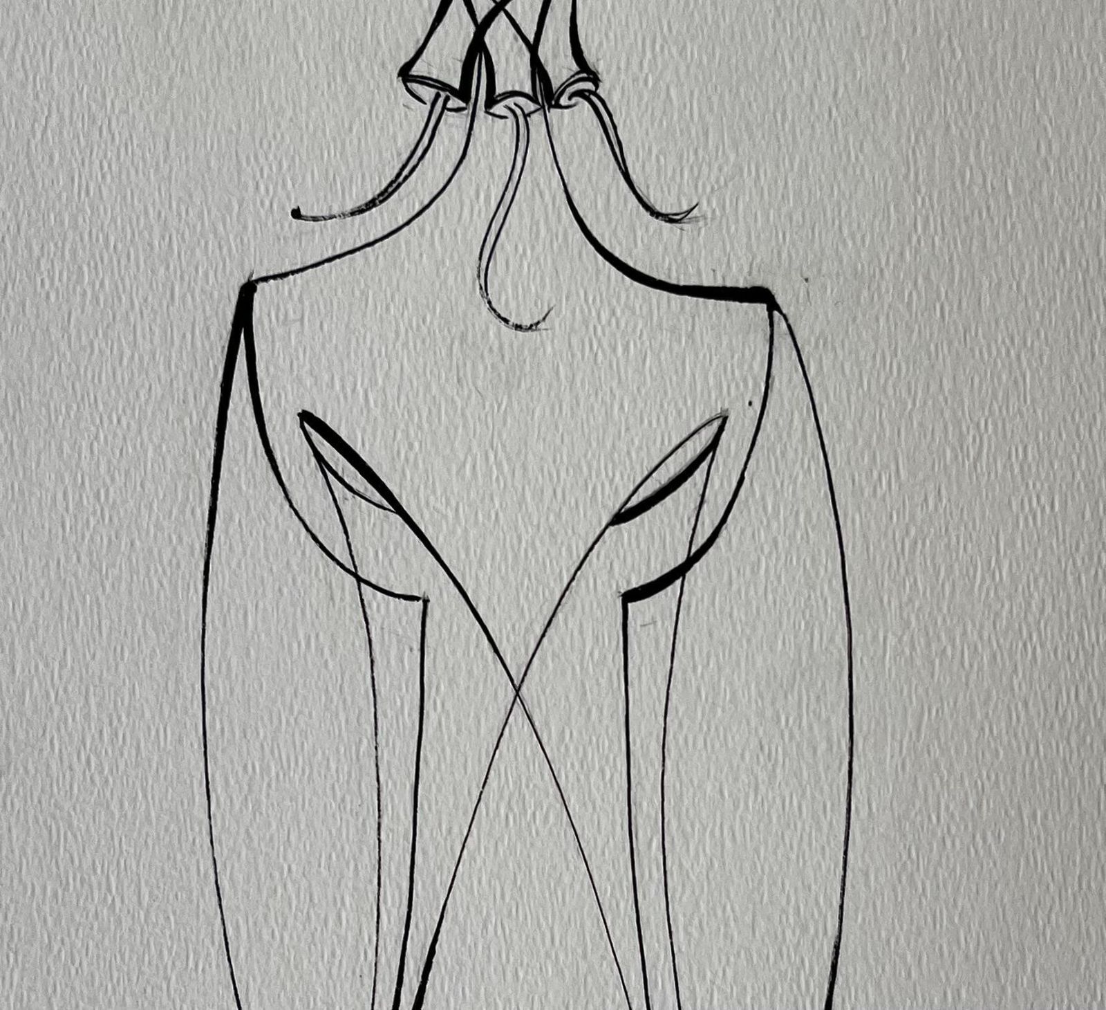 Serge Guerin (1916)mid Century French Abstract Line Drawing Seated Figure Ink On Paper photo Art