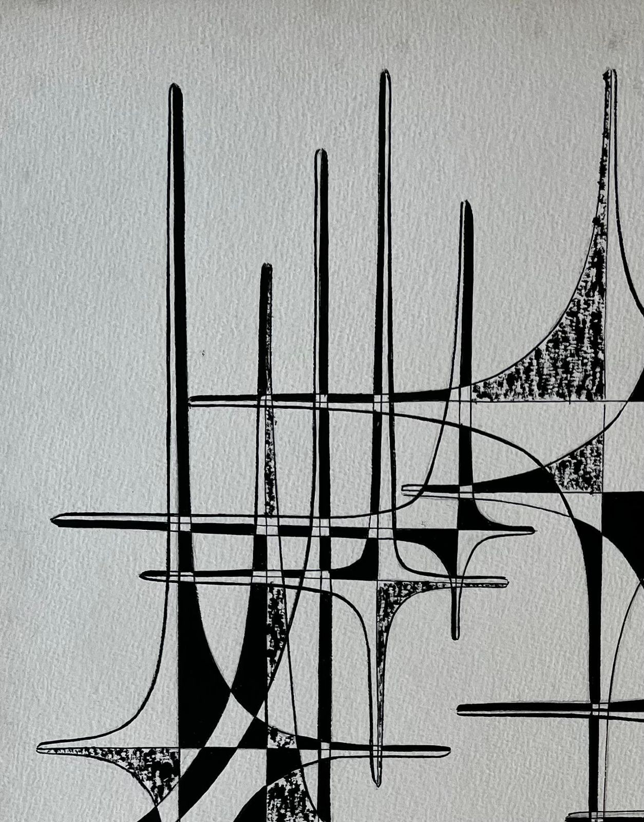 Serge Guerin (1916)mid Century French Geometric Abstract Ink Drawing On Paper photo 678.0