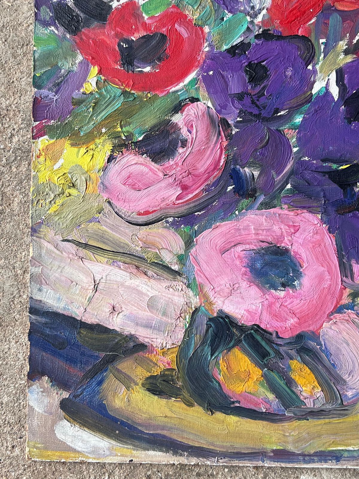 Suzanne Dinkesmid Century French Impressionist Oil Painting Still Life Bright Peonies In Vase1950's photo 305.0