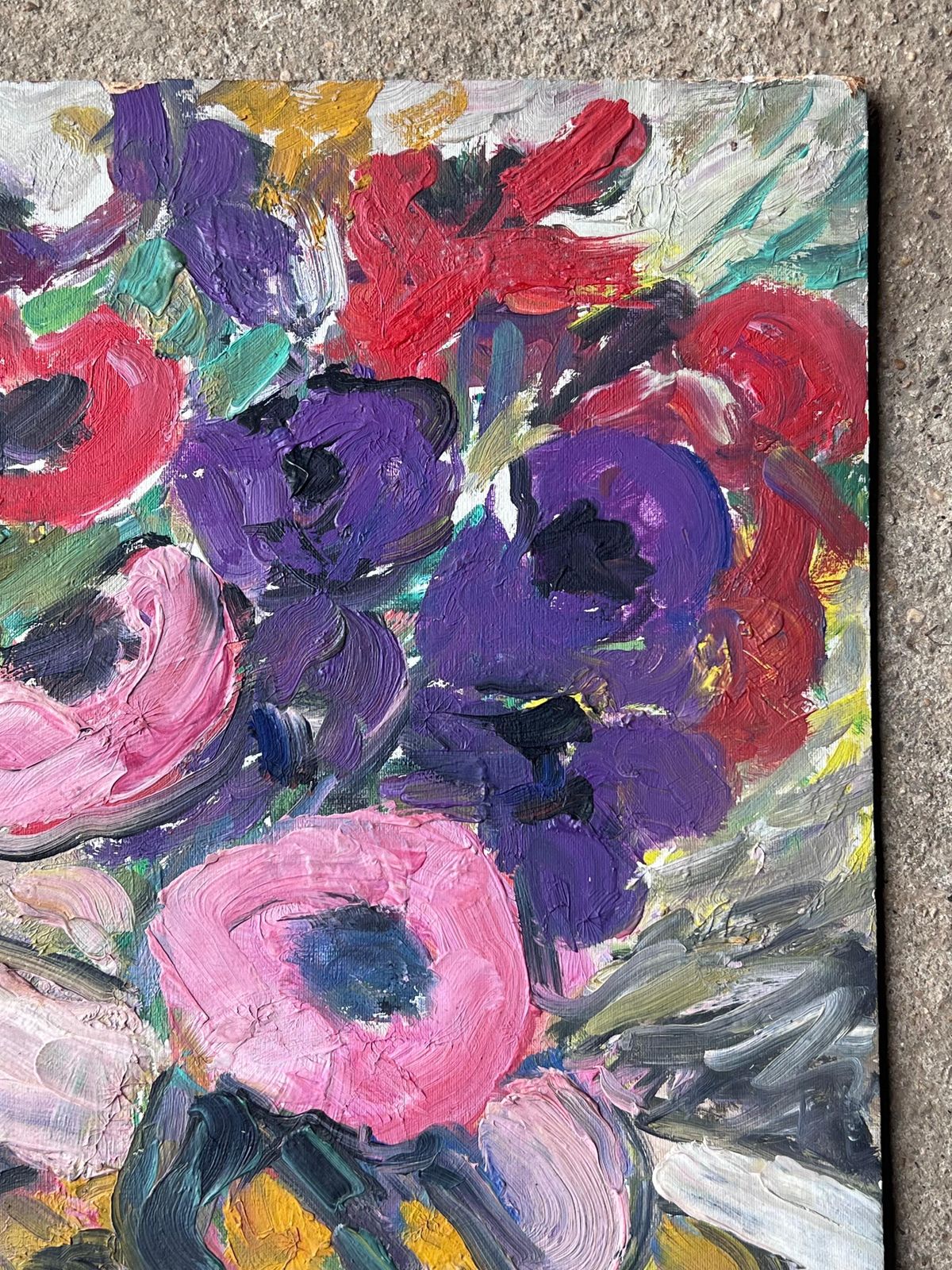 Suzanne Dinkesmid Century French Impressionist Oil Painting Still Life Bright Peonies In Vase1950's photo vinterior