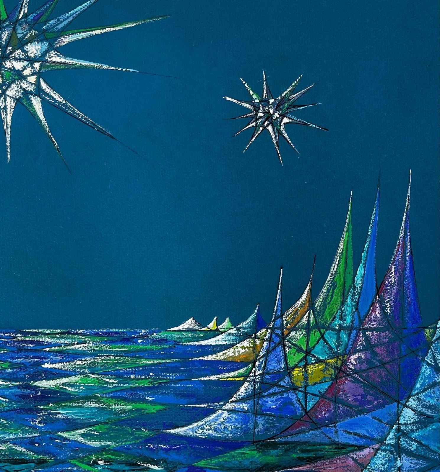 Serge Guerin (1916)mid Century French Abstract Seascape In Blue And Green Signed Sg photo buy