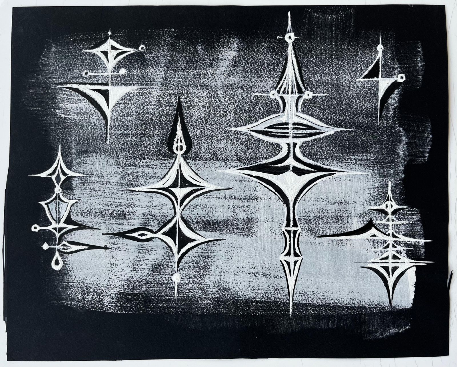 Serge Guerin (1916)mid Century French Abstract Cosmic Composition White On Black Paper photo furniture