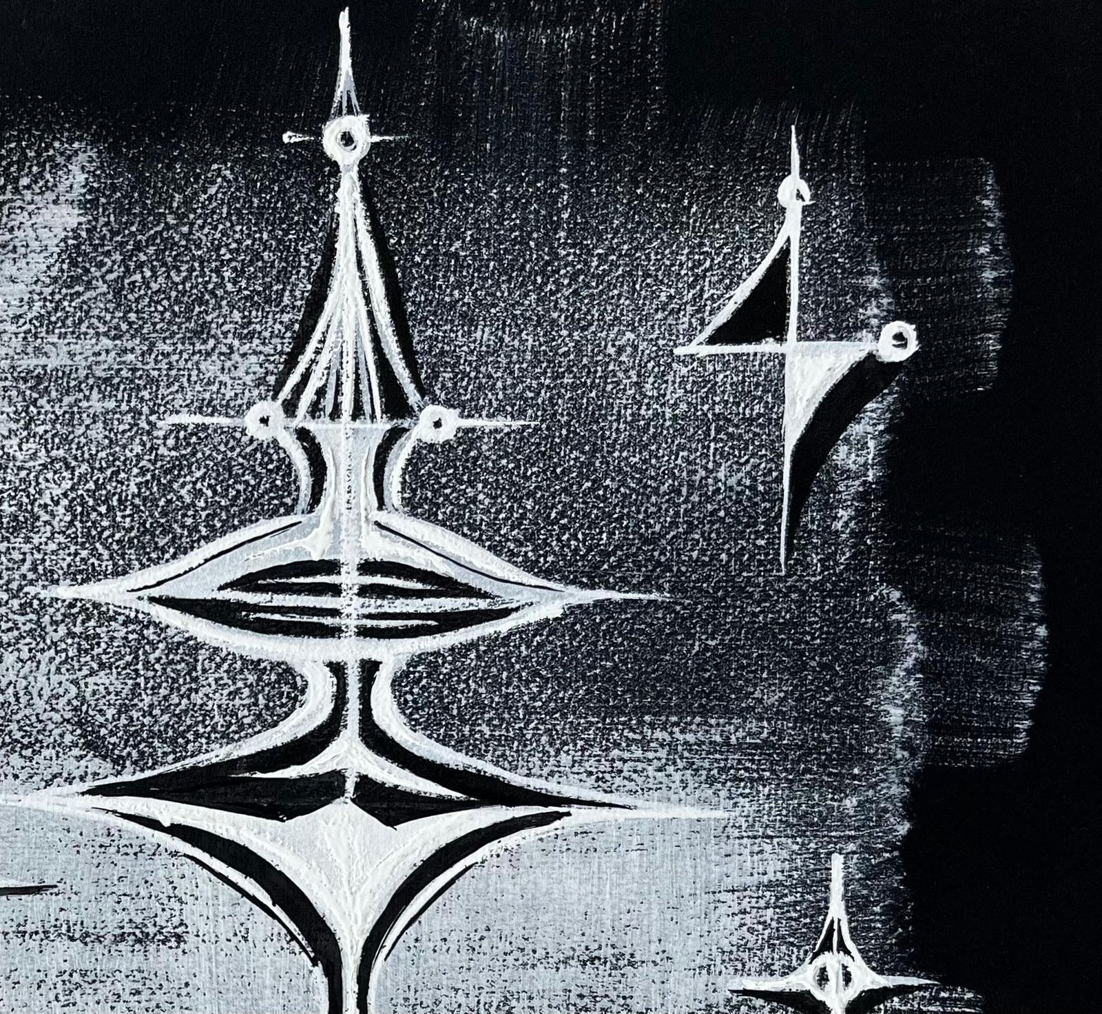 Serge Guerin (1916)mid Century French Abstract Cosmic Composition White On Black Paper photo for sale