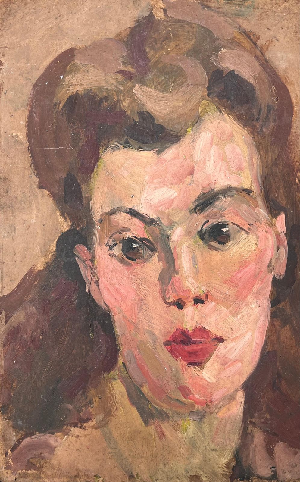 Suzanne Dinkesmid Century French Impressionist Oil Portrait Of Young Woman Hair Tied Back1950's photo 707.0