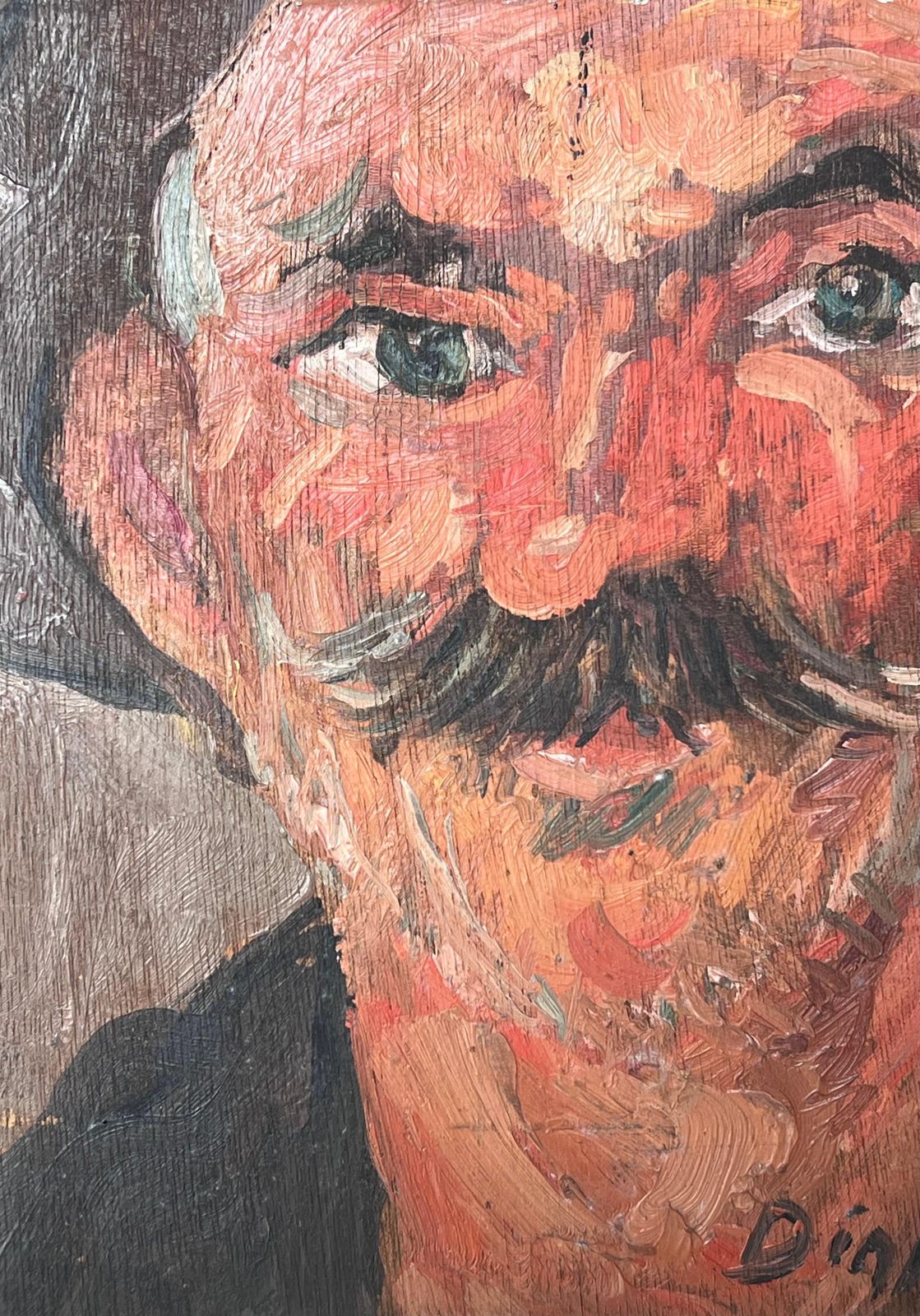 Suzanne Dinkesmid Century French Impressionist Signed Oil Man In Beret With Moustache Portrait1950's photo Art