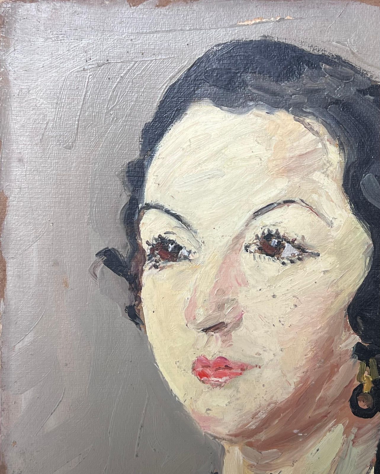 Suzanne Dinkesmid Century French Impressionist Oil Portrait Of Woman Dark Hair1950's photo Art