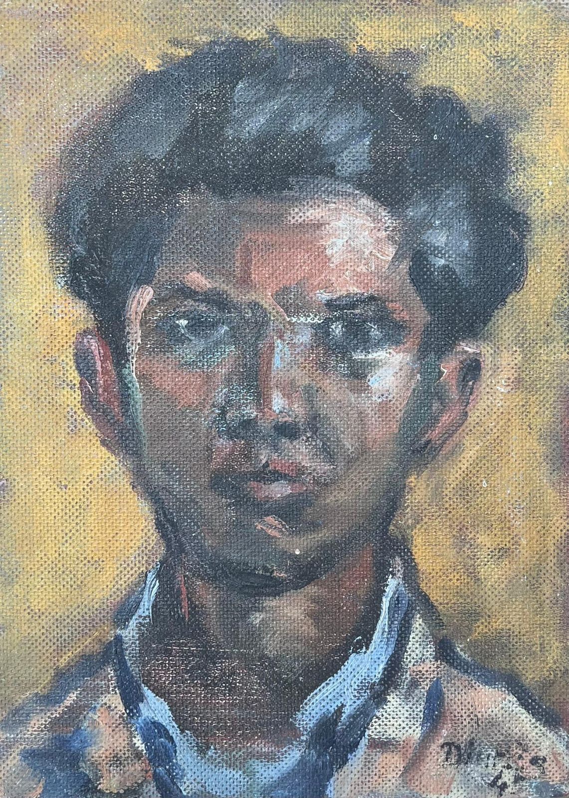 Suzanne Dinkesmid Century French Impressionist Signed Oil Head & Shoulders Portrait Of Man1950's