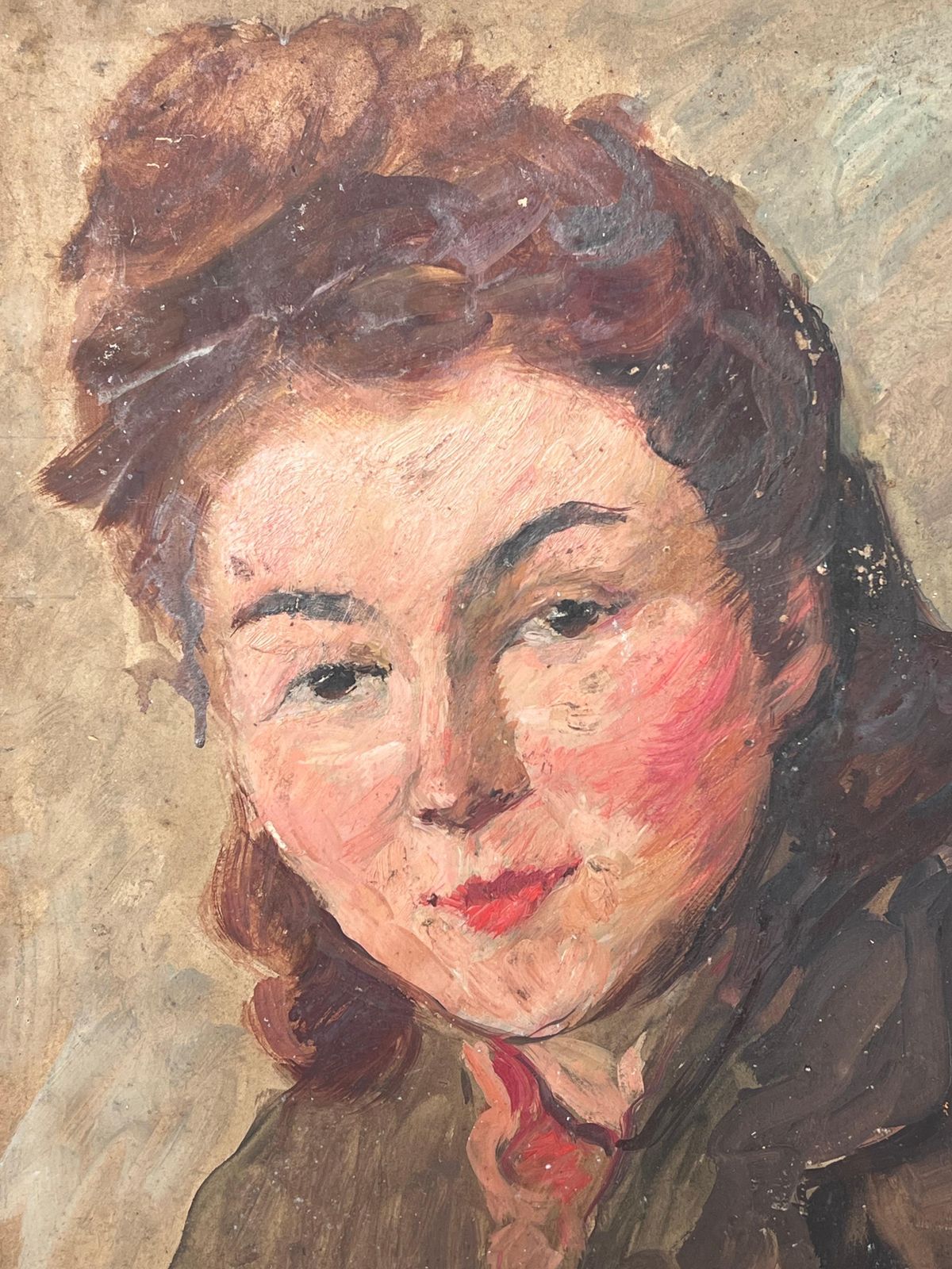 Suzanne Dinkesmid Century French Impressionist Oil Head & Shoulders Portrait Vintage Style1950's