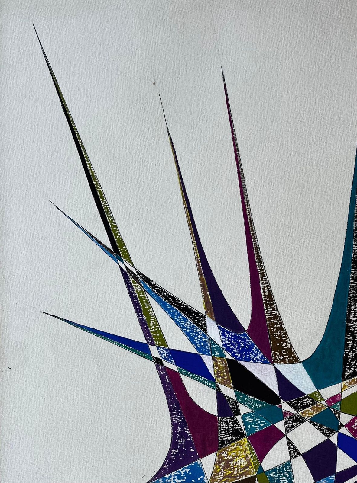 Serge Guerin (1916)mid Century French Geometric Abstract Starburst In Blue Green And Purple photo vinterior