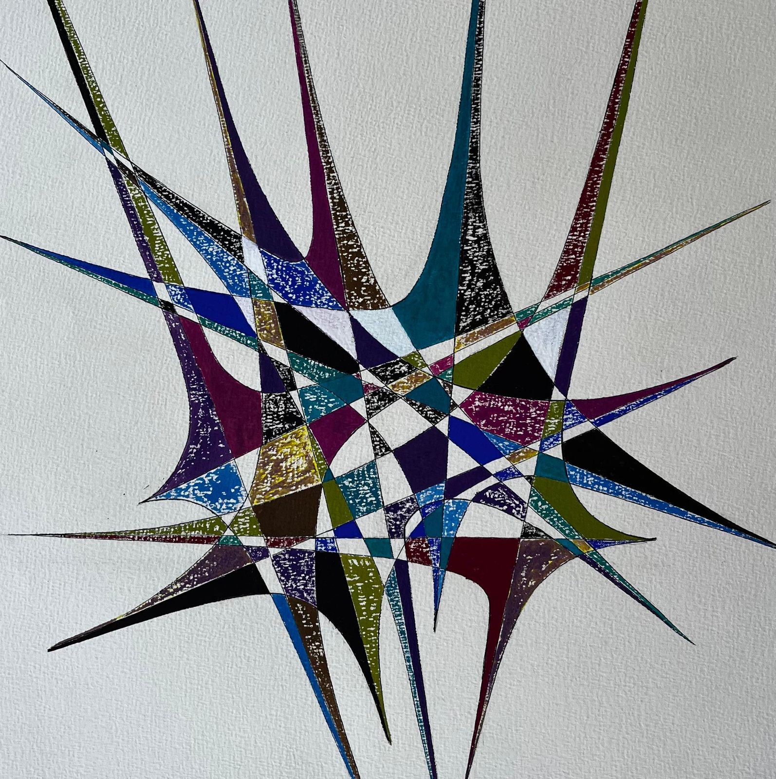 Serge Guerin (1916)mid Century French Geometric Abstract Starburst In Blue Green And Purple photo buy