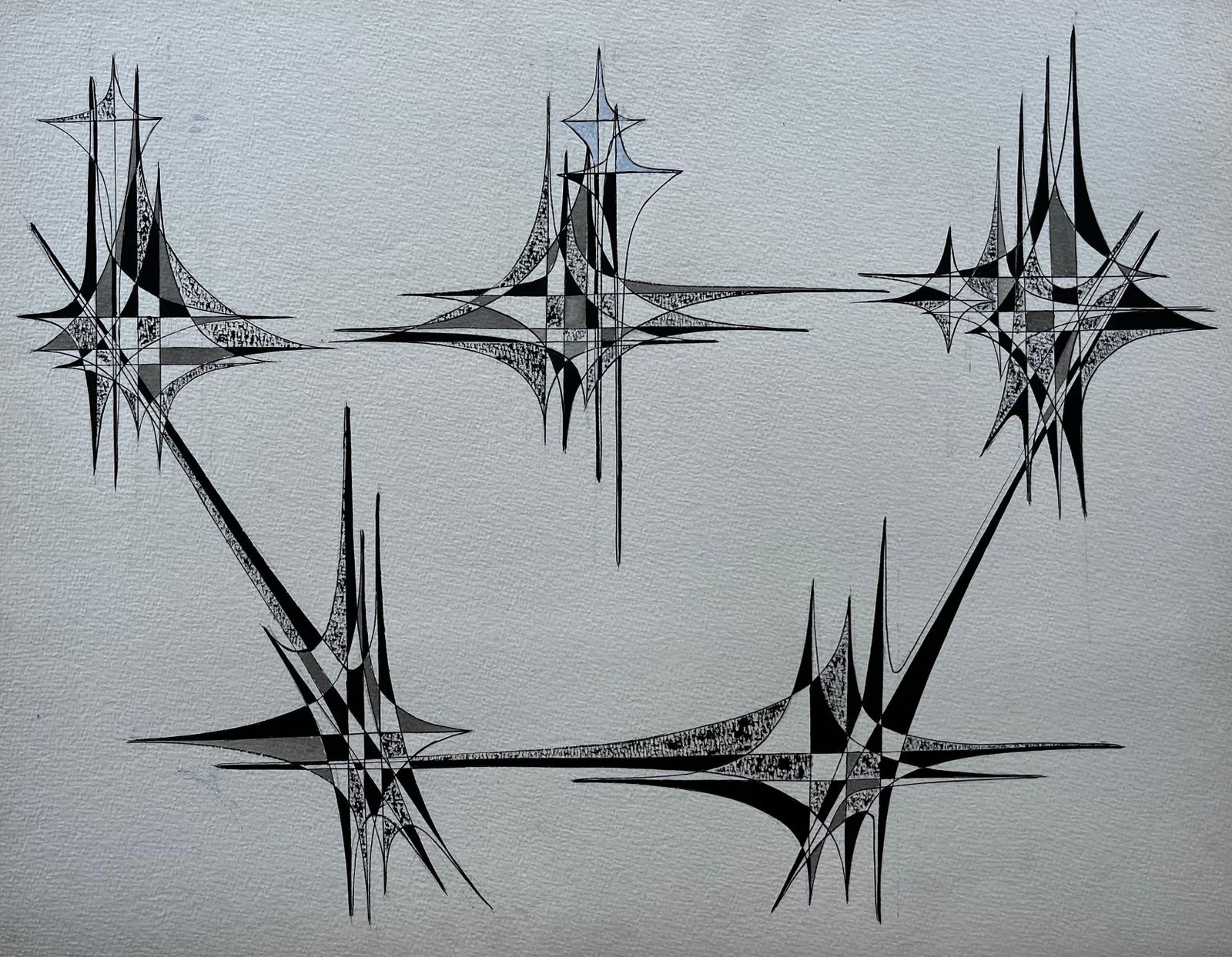 Serge Guerin (1916)mid Century French Geometric Abstract Starburst Composition Ink On Paper