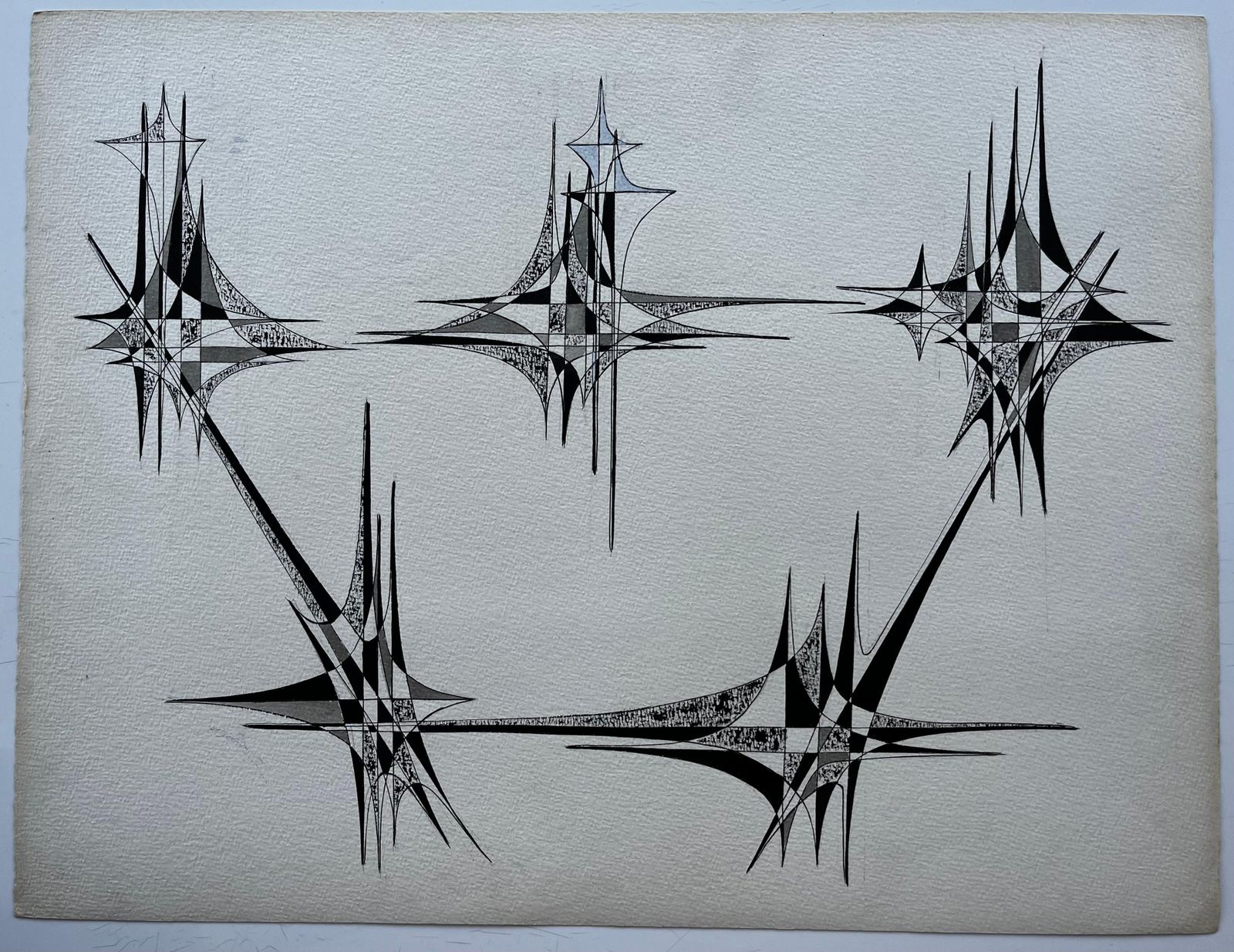 Serge Guerin (1916)mid Century French Geometric Abstract Starburst Composition Ink On Paper photo furniture