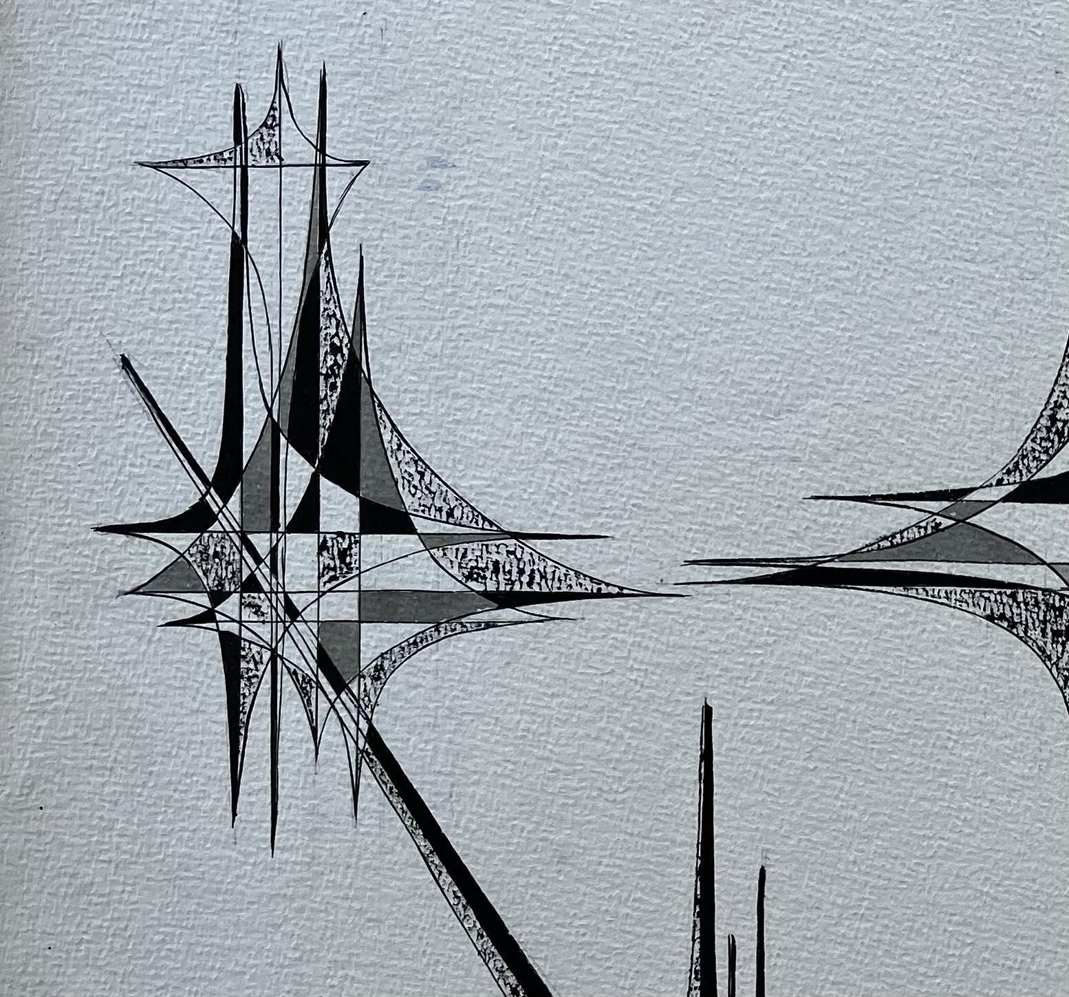 Serge Guerin (1916)mid Century French Geometric Abstract Starburst Composition Ink On Paper photo for sale