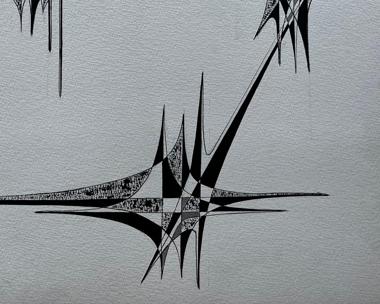 Serge Guerin (1916)mid Century French Geometric Abstract Starburst Composition Ink On Paper photo vinterior