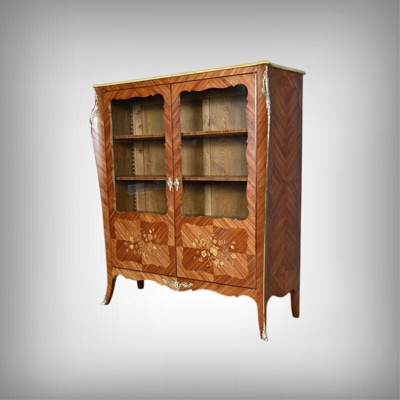 Small Rosewood Marquetry Display Bookcase Louis XV Style – Early 20th Century photo furniture