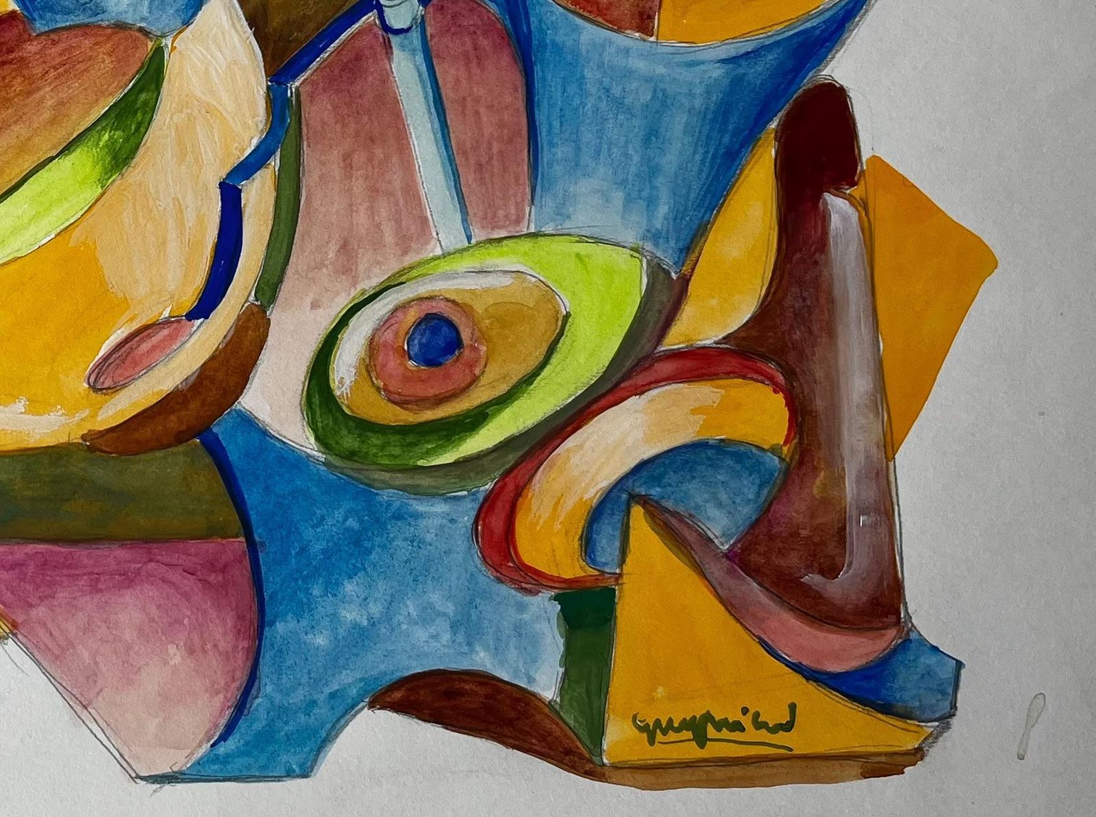 Guy Nicodabstract Cubist Still Life With Geometric Forms French Gouache photo for sale