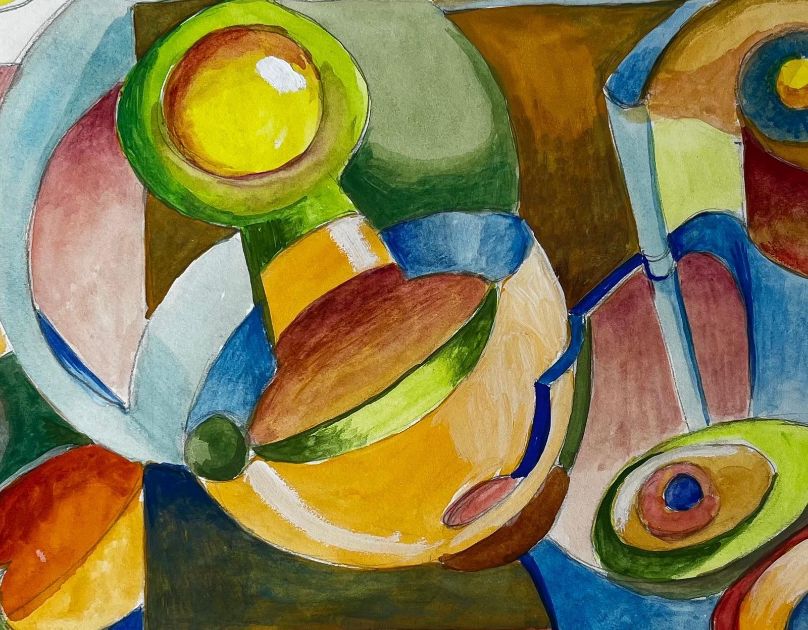 Guy Nicodabstract Cubist Still Life With Geometric Forms French Gouache photo buy