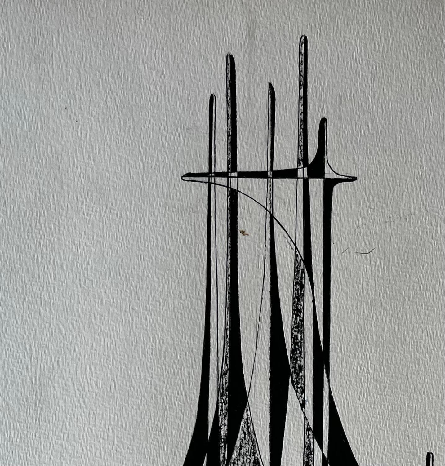 Serge Guerin (1916)mid Century French Architectural Abstract Ink Drawing Signed Serge Guerin photo for sale