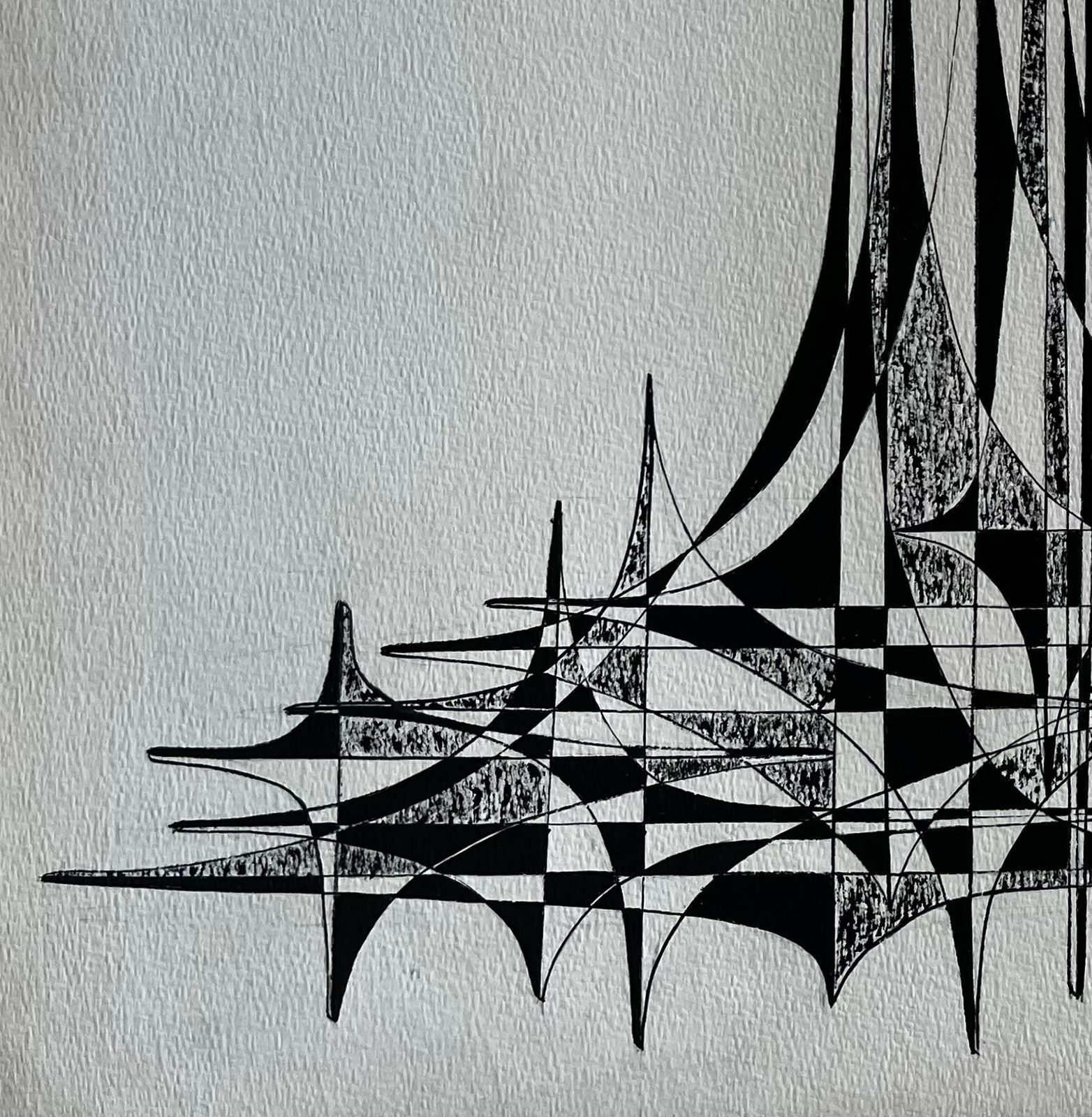 Serge Guerin (1916)mid Century French Architectural Abstract Ink Drawing Signed Serge Guerin photo Art