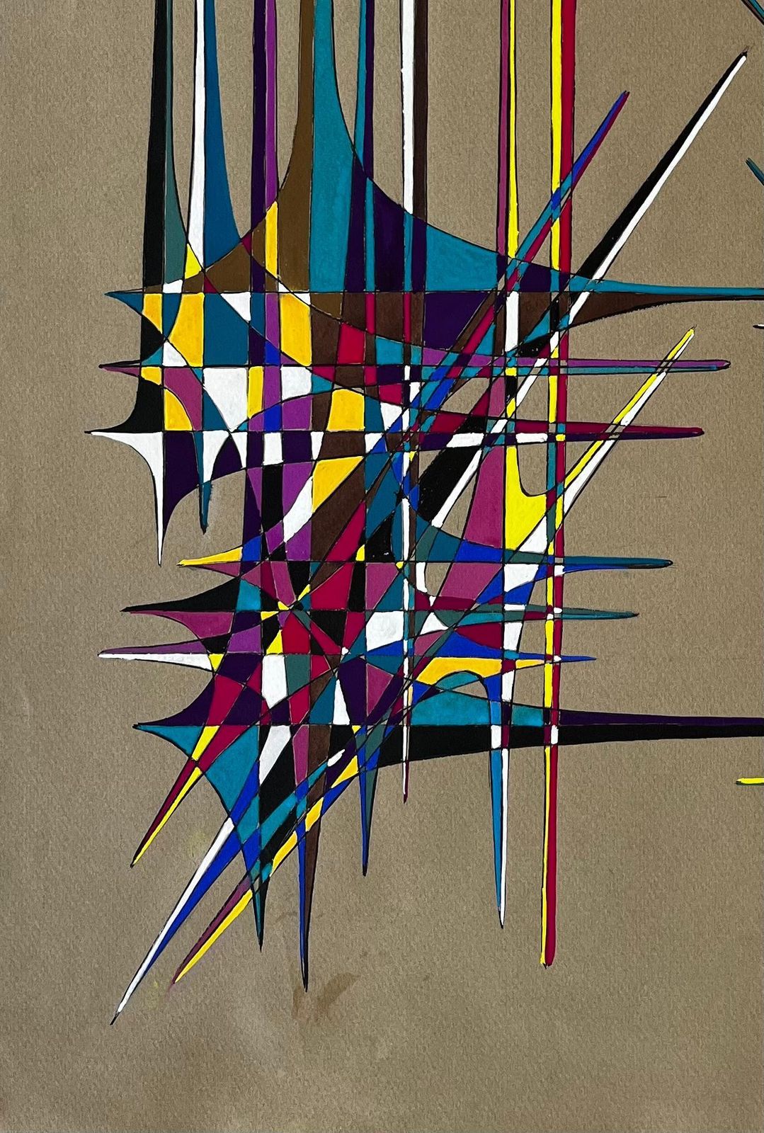 Serge Guerin (1916)mid Century French Geometric Abstract In Multicolour Ink And Gouache On Paper photo for sale