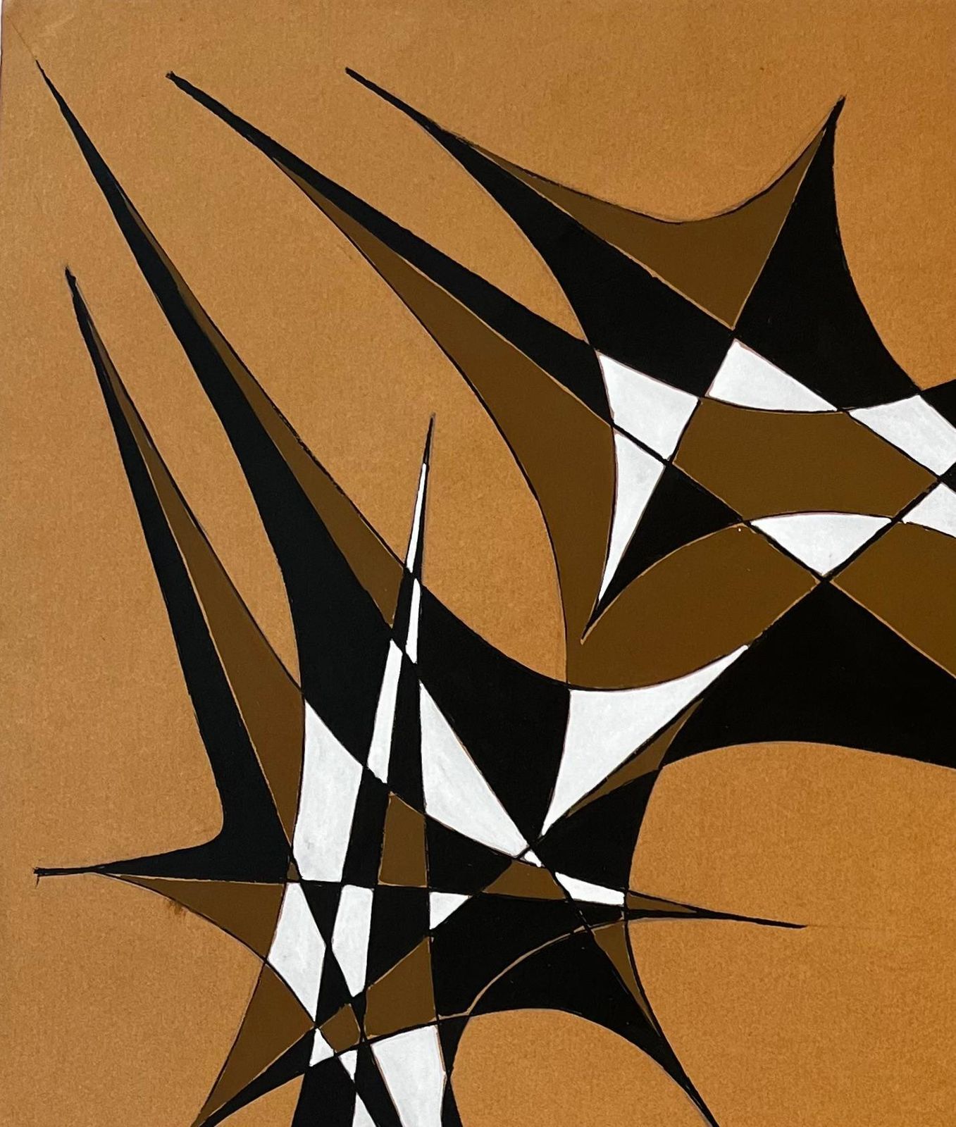 Serge Guerin (1916)interlocking Gouache Forms On Ochre Paper By Serge Guerin French B19161969 photo for sale