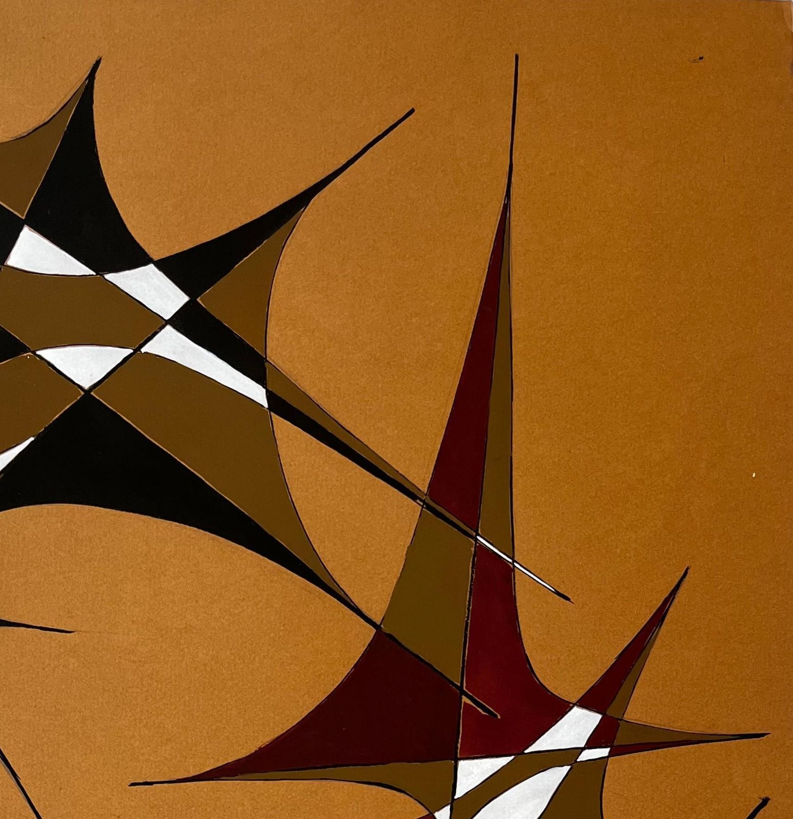 Serge Guerin (1916)interlocking Gouache Forms On Ochre Paper By Serge Guerin French B19161969 photo Art
