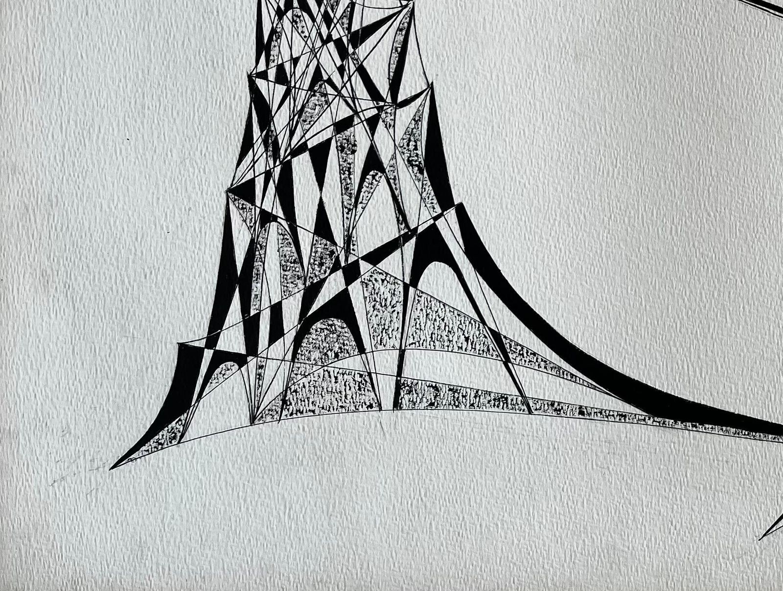 Serge Guerin (1916)mid Century French Abstract Architectural Drawing In Black Ink photo 875.0
