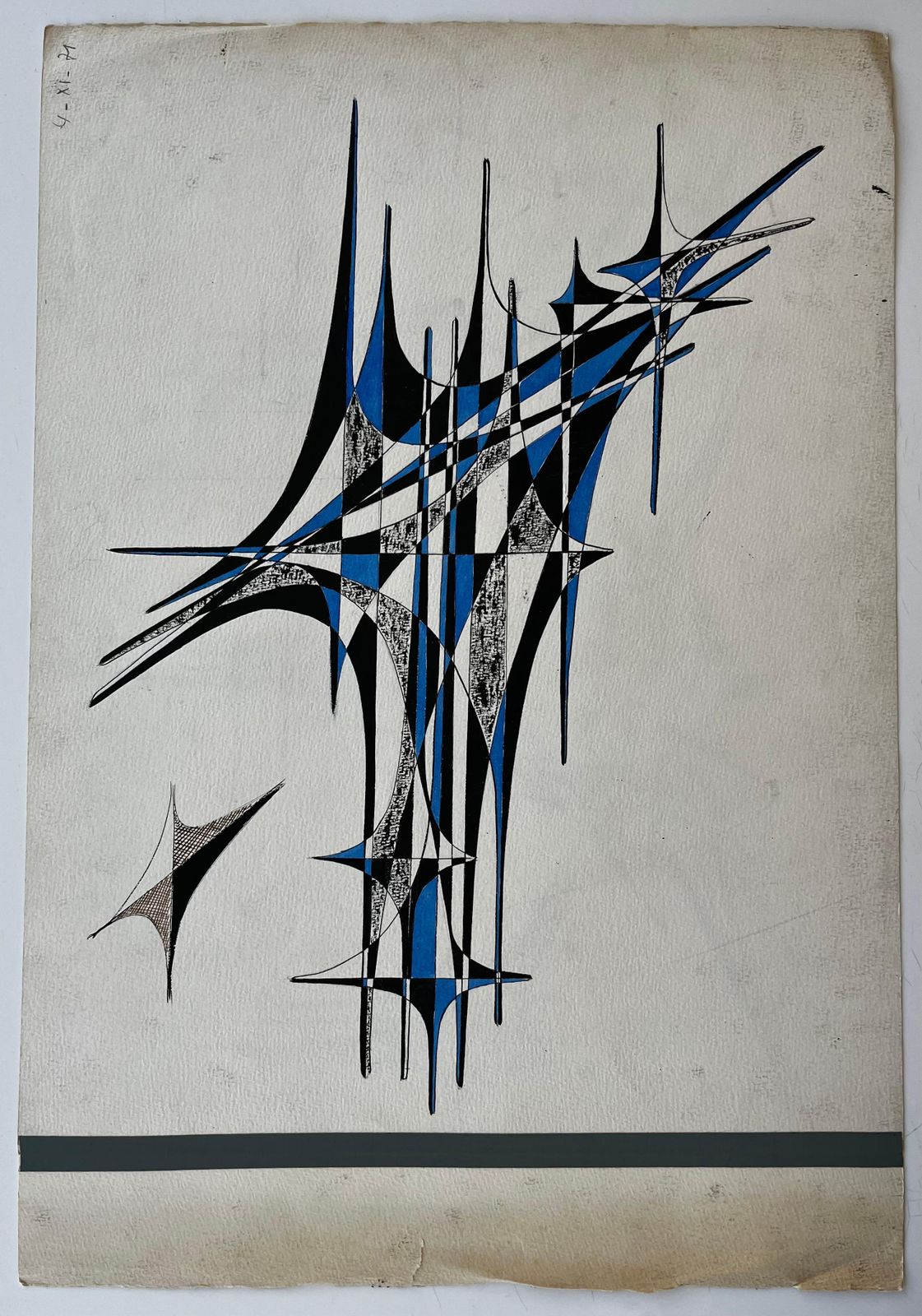 Serge Guerin (1916)mid Century French Geometric Abstract In Blue And Black Ink On Paper photo furniture