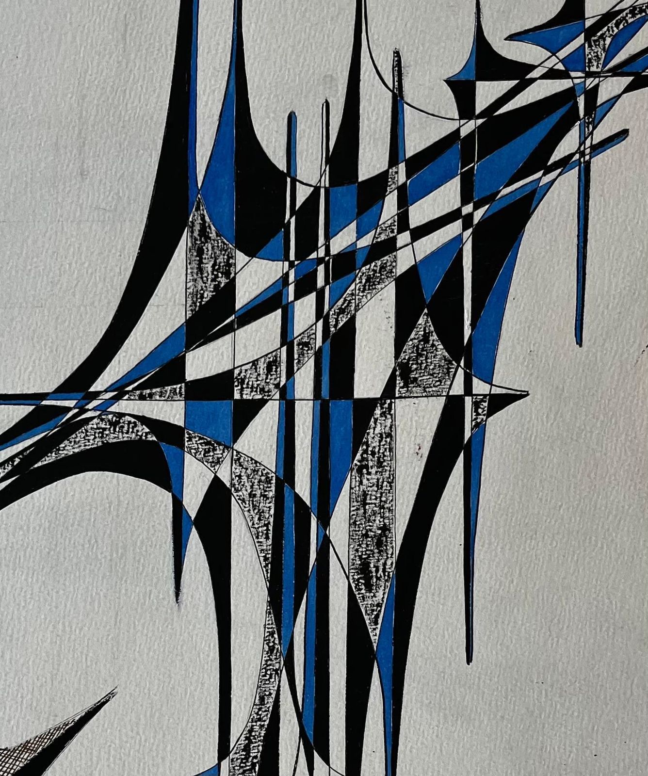 Serge Guerin (1916)mid Century French Geometric Abstract In Blue And Black Ink On Paper photo buy