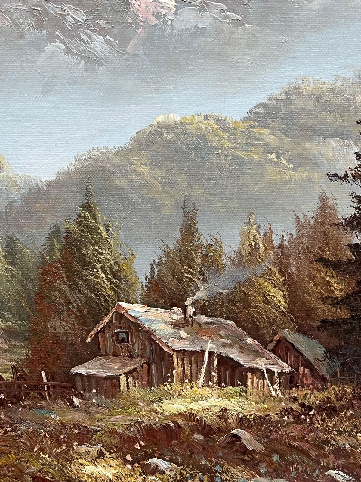 Italian Artistlarge Italian Alpine Mountain Scene Snow Capped Mountains Signed Oil Painting photo Art