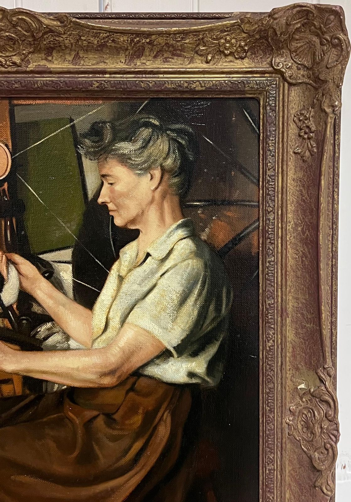 John Edwardstraditional English Oil Painting Rural Crafts Portrait Women At Spinning Wheel photo vintage