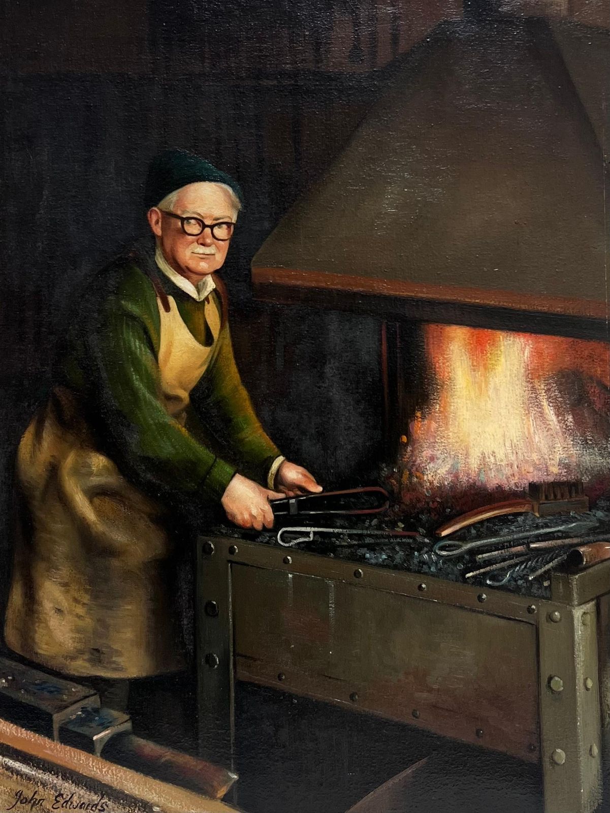John Edwardstraditional English Oil Painting Rural Crafts Portrait Of A Working Blacksmith photo furniture