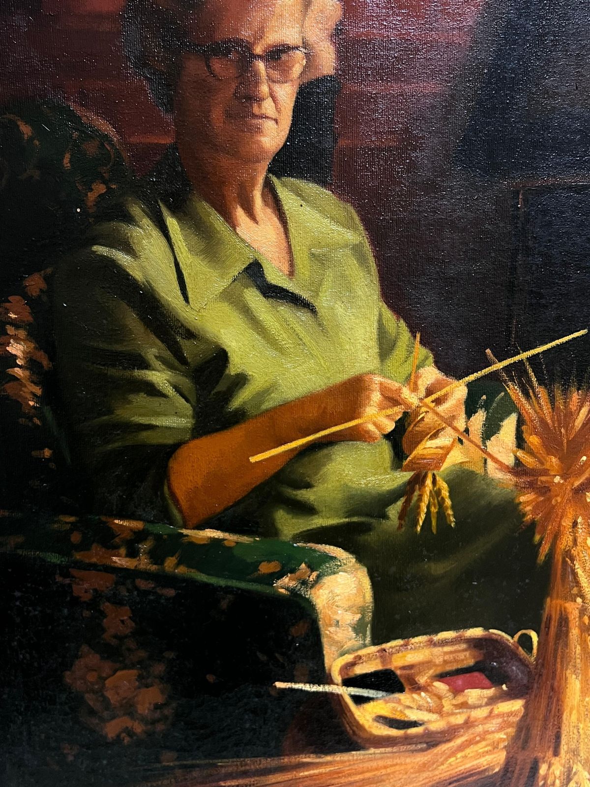 John Edwardstraditional English Oil Painting Rural Crafts Portrait Women Knitting & Wheat photo vinterior
