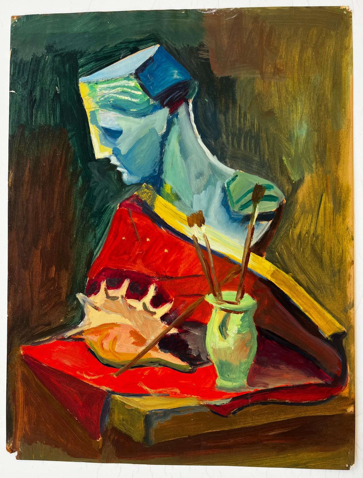 Still Life With Shell And Bust French Modernist Gouache Painting By Guy Nicod photo furniture