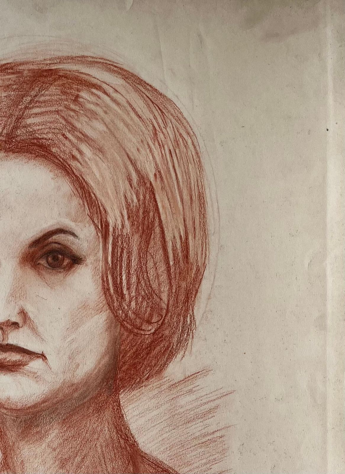 Portrait Of A Woman French Modernist Red Chalk Drawing By Guy Nicod photo for sale