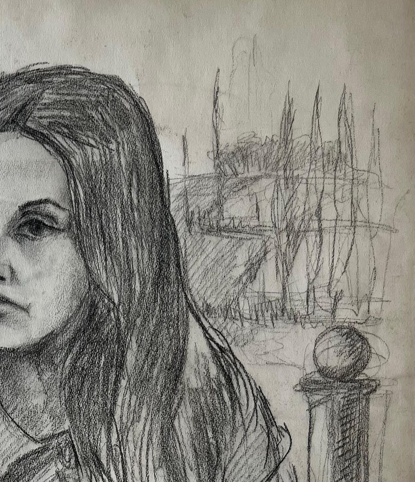 Portrait Of A Young Woman French Modernist Graphite Drawing By Guy Nicod photo Art