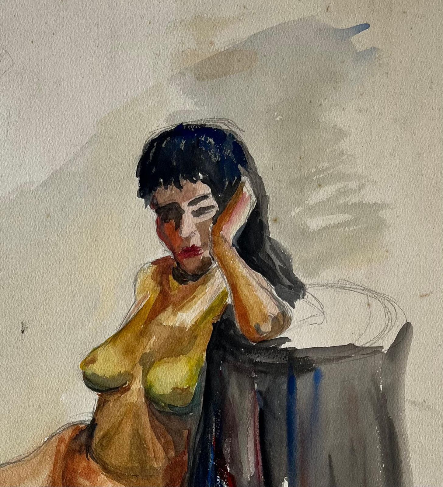 Seated Female Nude Study French Modernist Gouache On Paper By Guy Nicod photo for sale