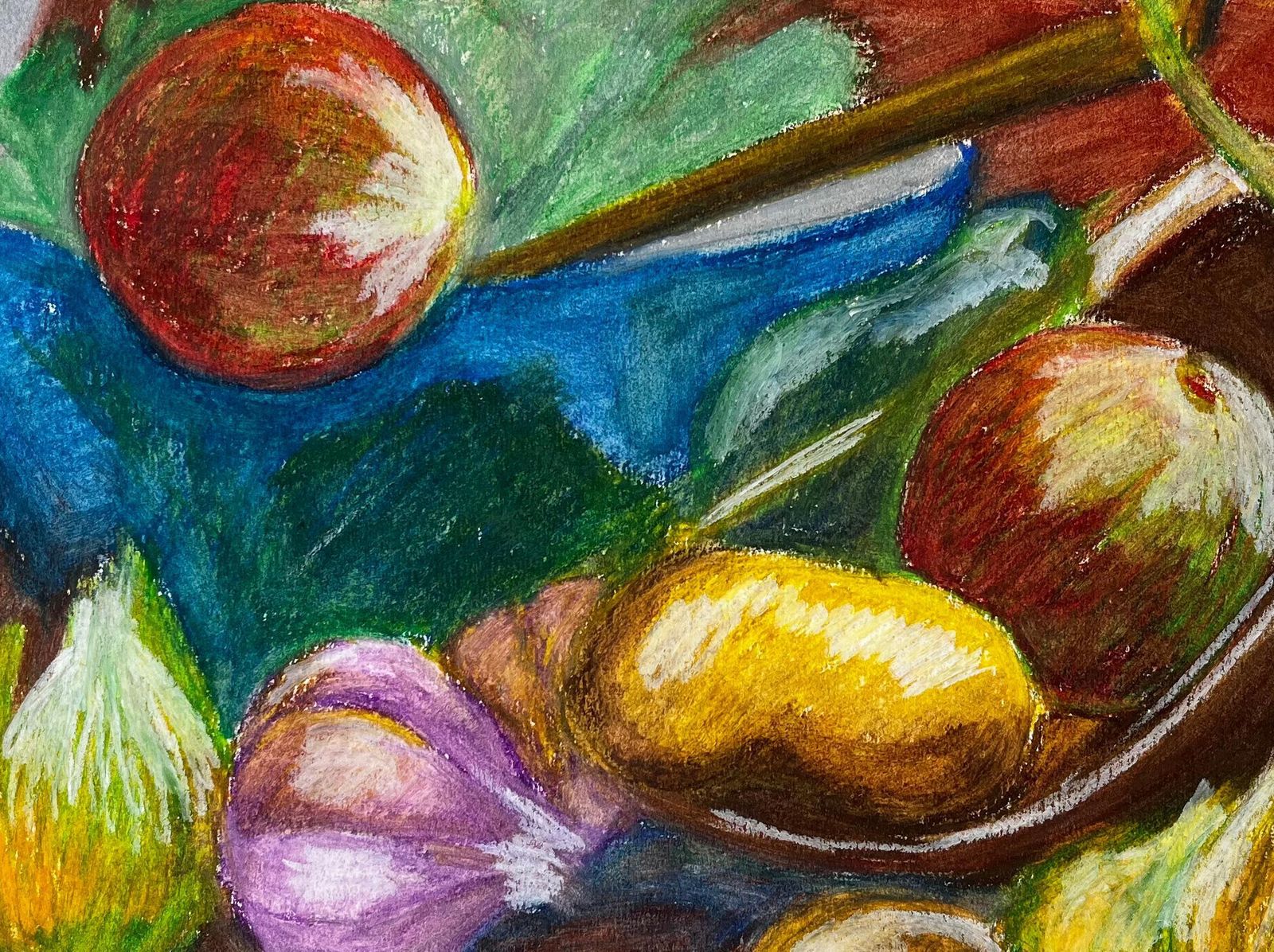 Still Life With Vegetables French Modernist Oil Pastel Drawing By Guy Nicod photo buy