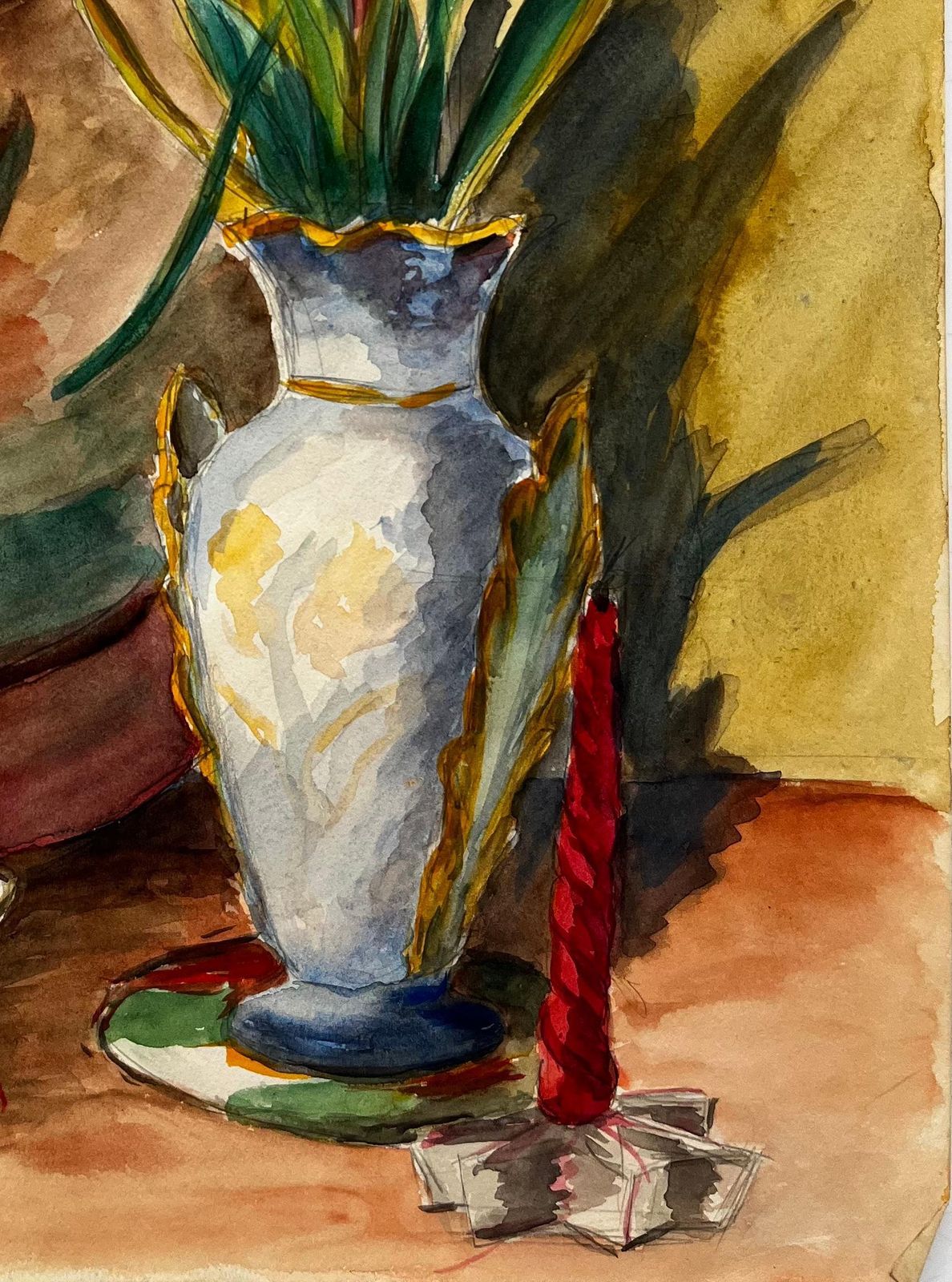 Guy Nicodstill Life With Tulips, Lemons And Red Candle French Modernist Gouache photo 463.0