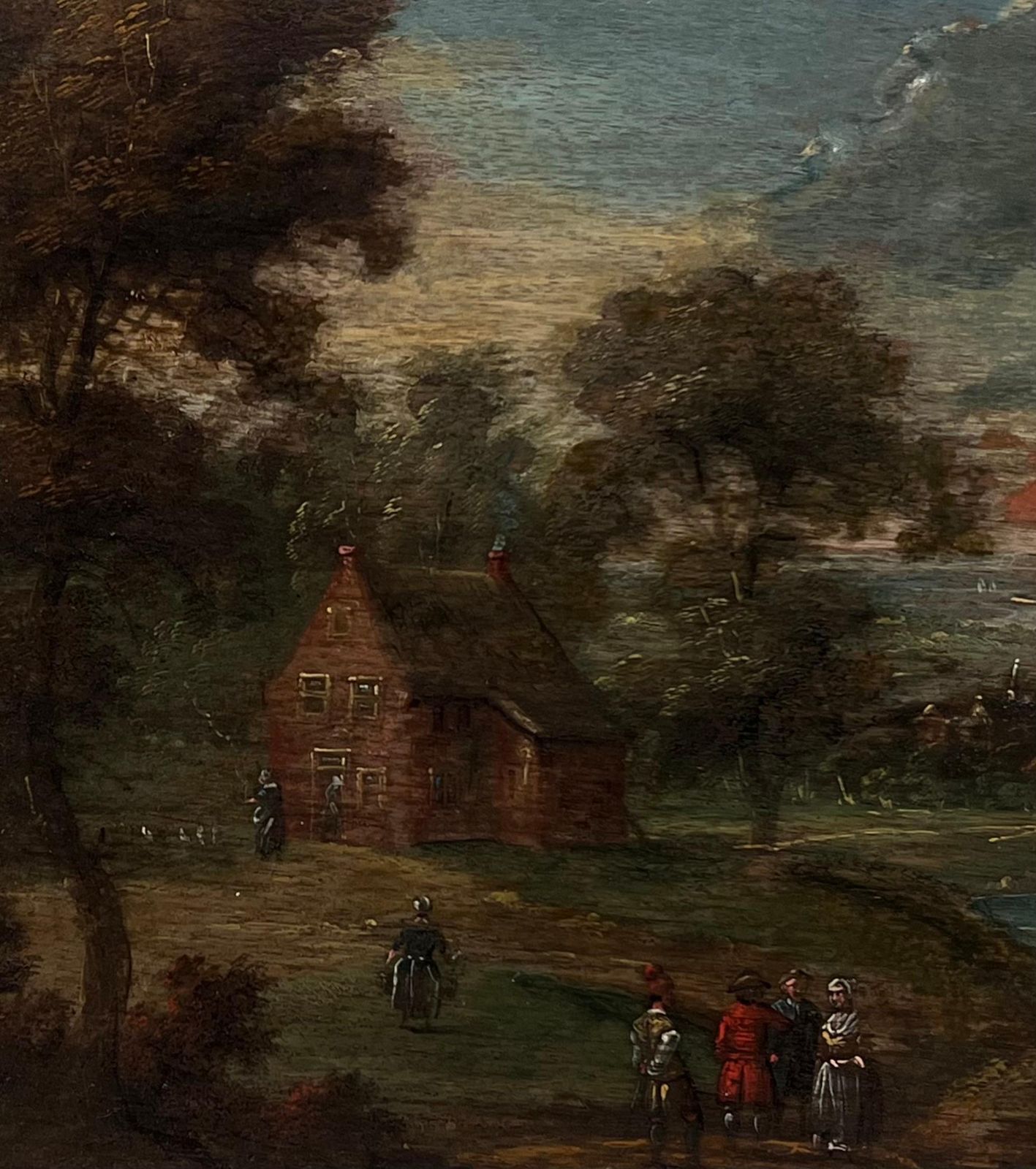 Dutch 17th Century17th Century Dutch Oil Painting Figures Outside Building In Ancient Landscape photo Art
